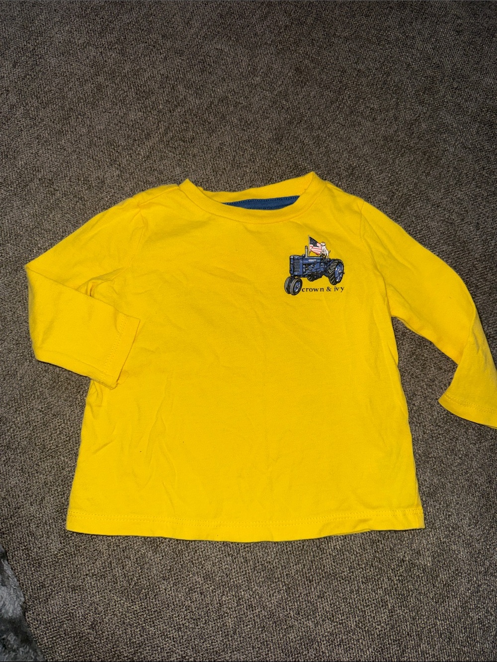 crown & ivy Bright Yellow Long Sleeve Tee with Tractor Patch